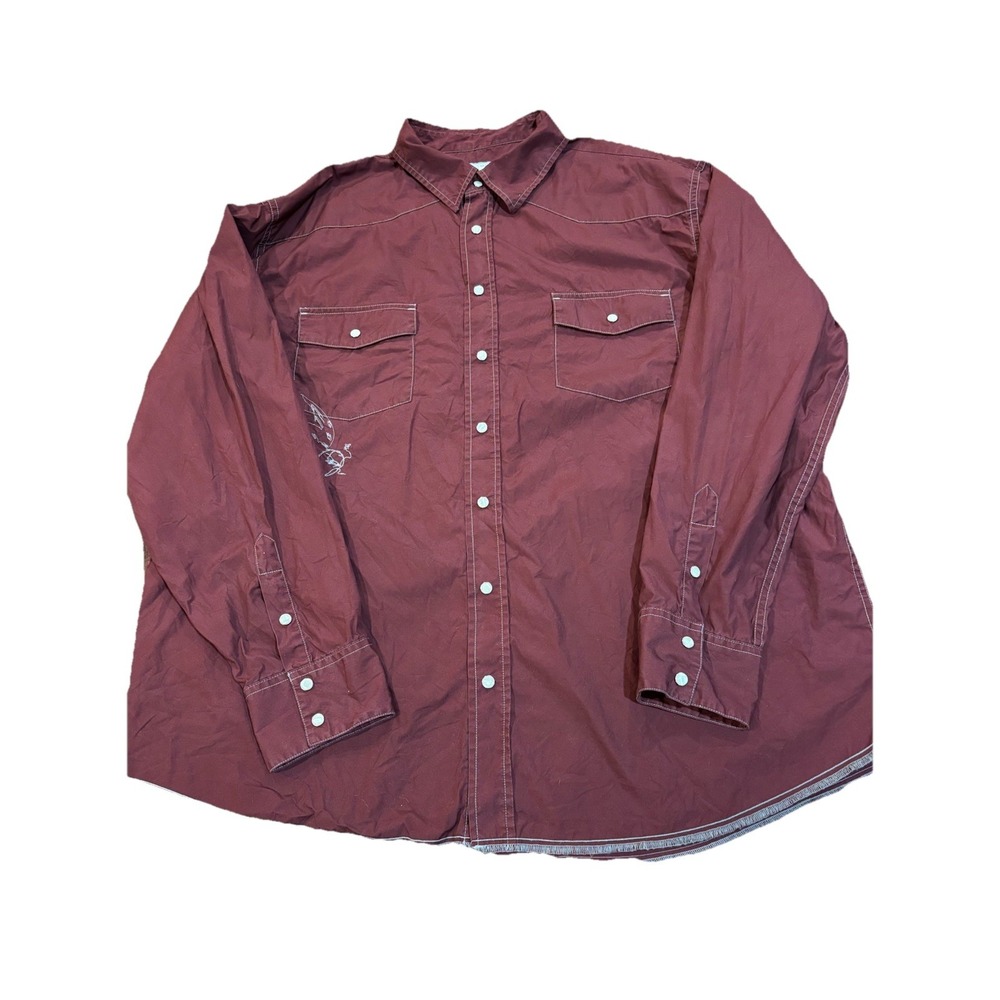 Old Navy Western Pearl Snap Mens M Burgundy Embroidered Bird XXL Cowboy Rodeo
